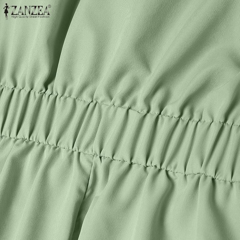 ZANZEA Женское повседневное длинное платье-рубашка с отложным воротником и коротким рукавом