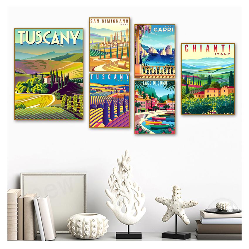 Italy Rome Capri Tuscany Retro Posters and Prints Travel Cities Landscape Wall Art Picture Bedroom Hd Print Vintage Art Painting