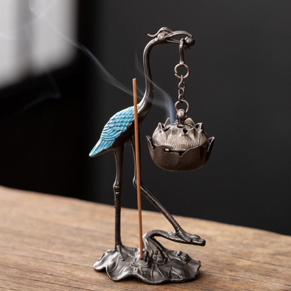 Благовонница в китайском стиле, цинковый сплав, хорошая символика, ароматерапия для помещений, аксессуары с красноголовым журавлем, подставка для благовоний, подарки