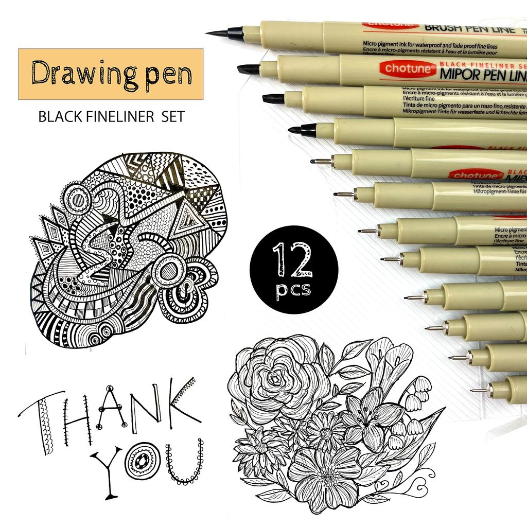 Рисование черная игла черная 12 тонкий толстый маркер быстросохнущая ручка, лайнер, ручка, ручка, штуки, кисть, 0.03, 0.05, 0.3, 0.4, 0.5, 0.8, 1, 2, 3, BR, ручка,