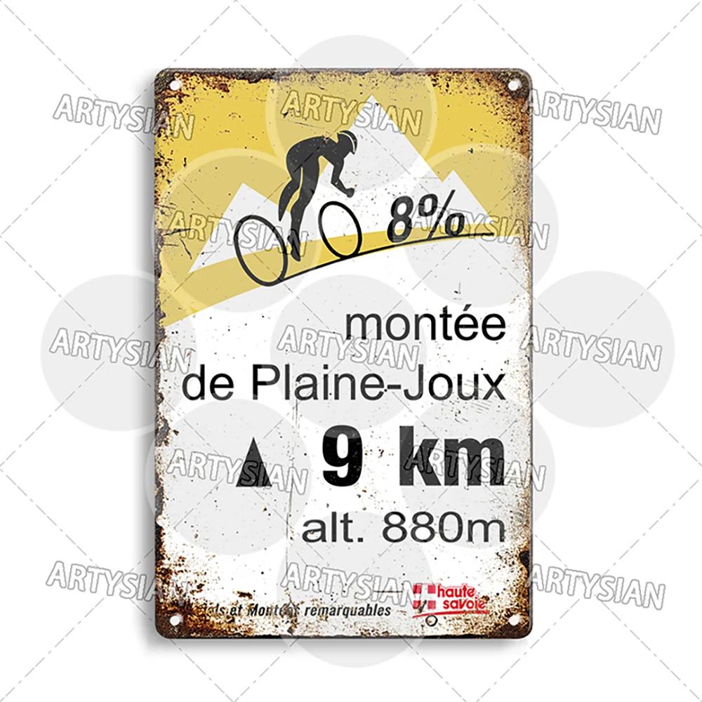 Металлическая табличка Тур де Франс Велосипедная табличка Брусчатка Париж-Рубе Коль дю Галибье Коль де Саренн Альп-д'Юэз Мон-Ванту Гландон
