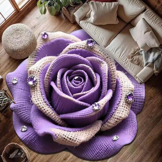 Цветочный Плюшевый Коврик для Пола 3D Реалистичный Стразы Крючком Роза Узор Нескользящий Напольный Коврик Быстросохнущий Впитывающий Коврик для Ванной Комнаты Кухни