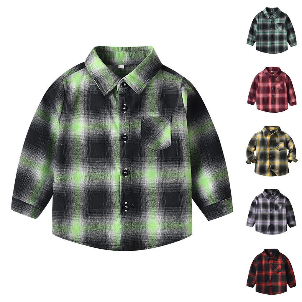 Kids Toddler Flannel Shirt Jacket Plaid Long Sleeve Lapel Button Down Shacket Baby Boys Girls Fall Shirt Coat Outwear
