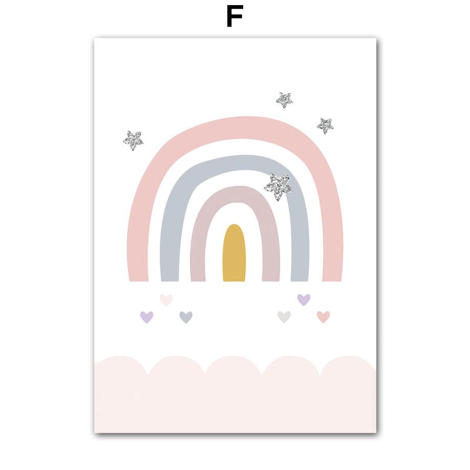 Cute Girl Rabbit Flower Butterfly Rainbow Wall Art Canvas Painting Nursery Posters And Prints Wall Pictures Baby Kids Room Decor