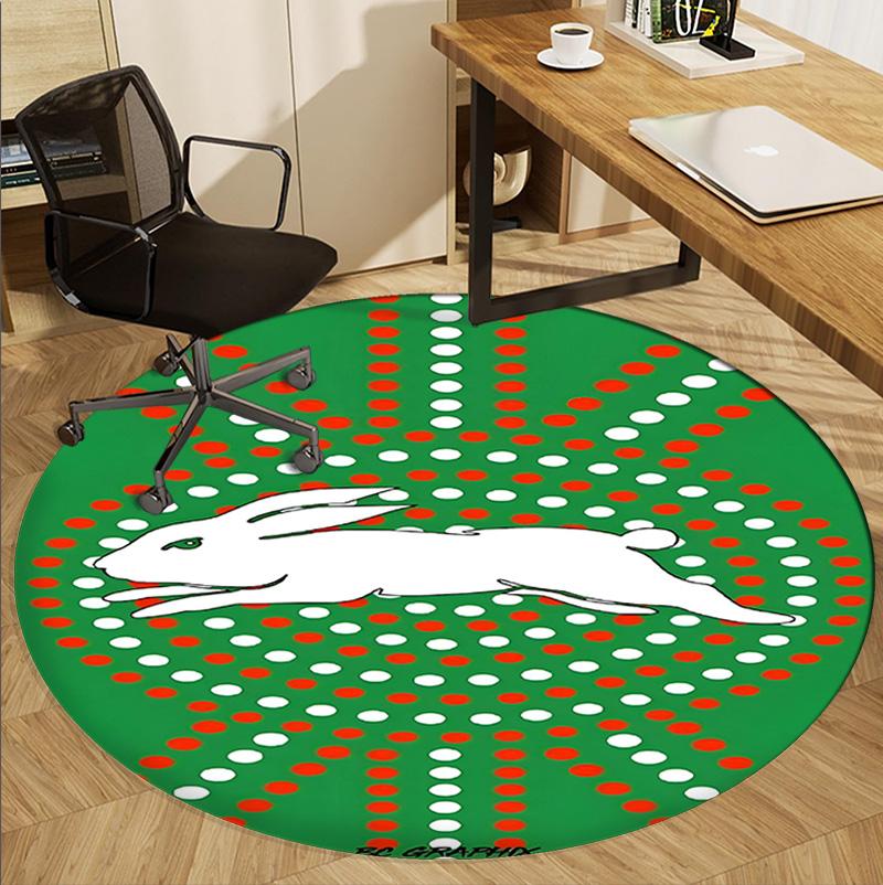 South Sydney Rabbitohs Pattern Round Rug, Indoor/Outdoor Mat, for Picnic, Gameroom, Bedroom, Office, Living Room, Home Decor Carpet, Birthday Gift
