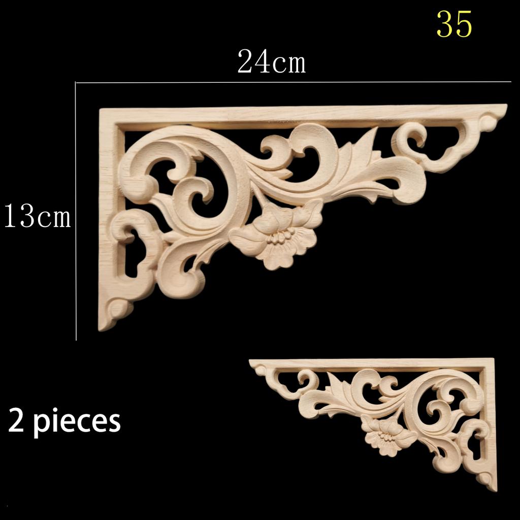 Wood Corner Joint Onlay Applique Wood Decals for Furniture Home Decoration Luxury Unique Natural Floral Wood Carved Figurines
