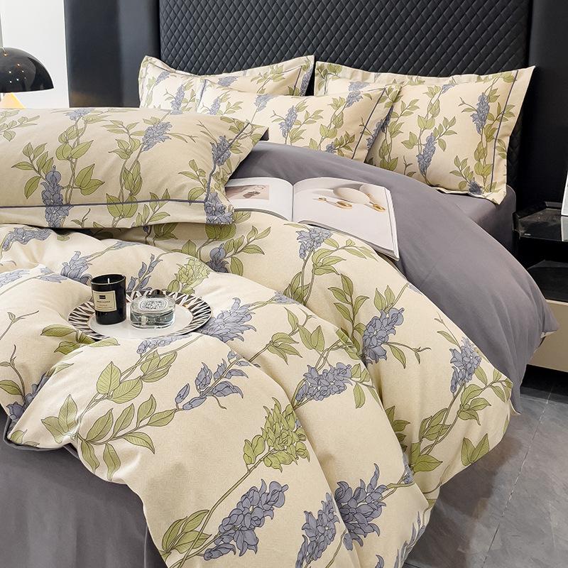 Утолщенный хлопок с начесом, четырехсекционный пододеяльник с цветочным принтом, хлопковое постельное белье с пасторальным принтом, пододеяльник