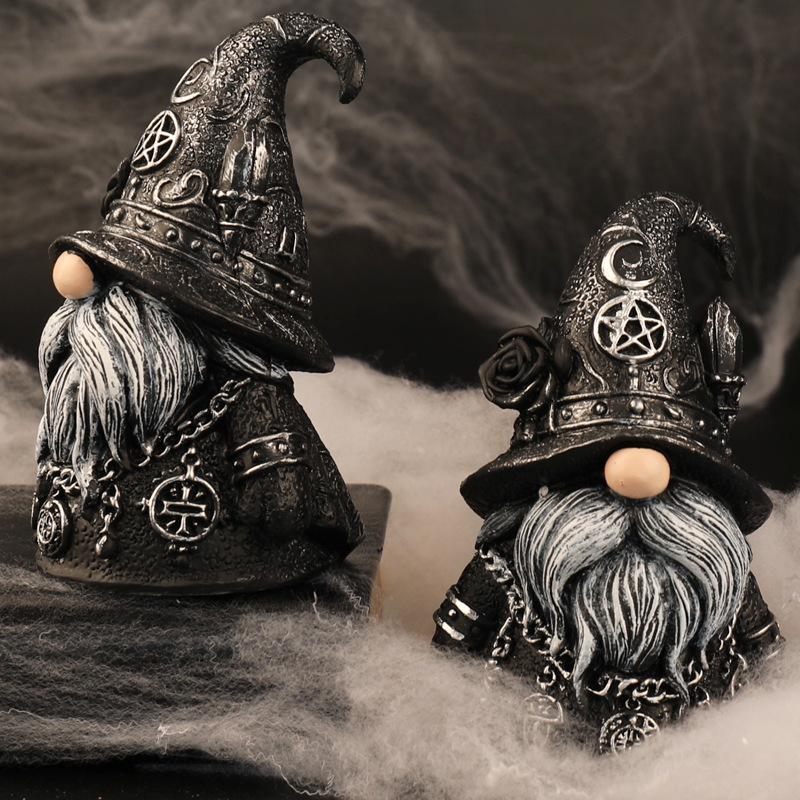 Gothic Wizard Gnome Resin Figurine, Halloween Dark Decor, Desktop Statue, Gift Idea