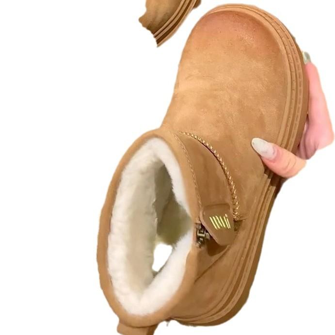 Женские зимние сапоги 2025 новинка бархатные утолщенные уличные на толстой подошве меховые цельные теплые хлопковые ботинки женские