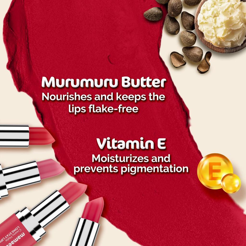 Mamaearth Creamy Matte Long Stay Lipstick 4.2g Ruby Crush Hydrating Non-Drying Flakeproof 8-Hour Color