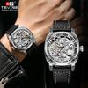 TEVISE Скелетон механические часы мужские винтажные гравированные автоматические механические наручные часы серебряный ремешок из нержавеющей стали