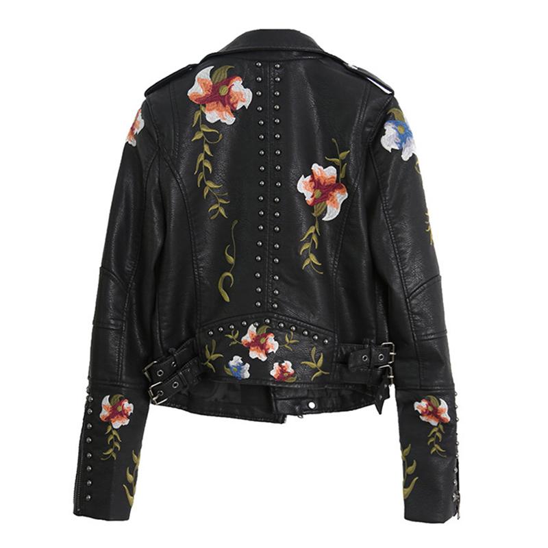 Women's Spring and Autumn Temperament Embroidered Rivets Women's Slim PU Heavy Metal Leather Short Jacket for Women
