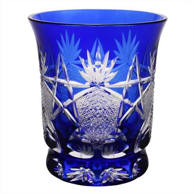 Sumida Edo Kirikokan Rocks Glass Indigo 280 мл Edo Kiriko Junichi Komata Warm Glass Five Star Flower and Chrysanthemum Connection Pattern FG4-1