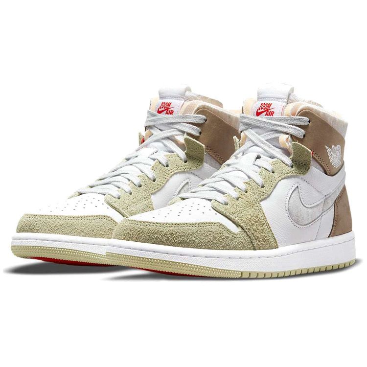 Air Jordan 1 High Zoom Comfort Olive Aura Женские кроссовки Белый Хаки Серо-Хезер CT0979-102