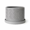 Modern Gray Flowerpot with a Geometric Pattern Saucer