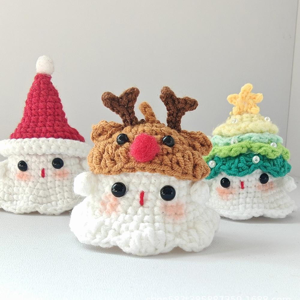 Funny Crochet Elk Deer Hat Ghost Doll Pendant Home Room Decoration Cute Handmade Knitted Xmas Tree Ghost Doll Christmas Gifts