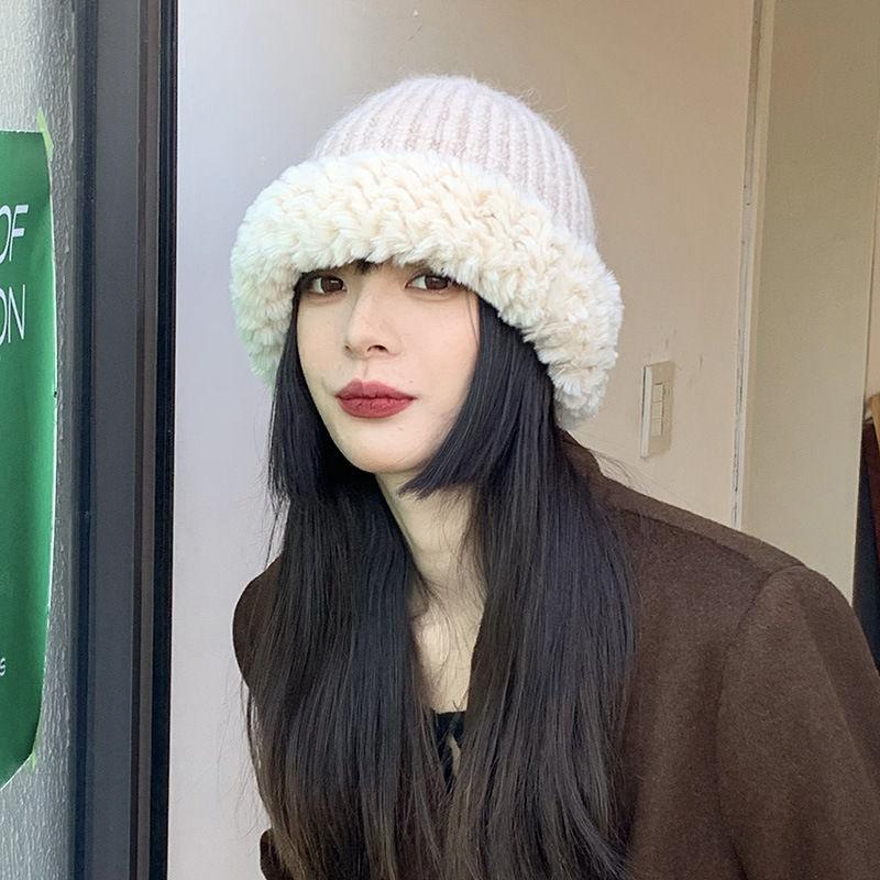 Модная зимняя шапка для женщин, вязаная шерстяная ведро, теплые шапки, купольная панама, черно-белая винтажная шляпа-ведро в рыбацком стиле