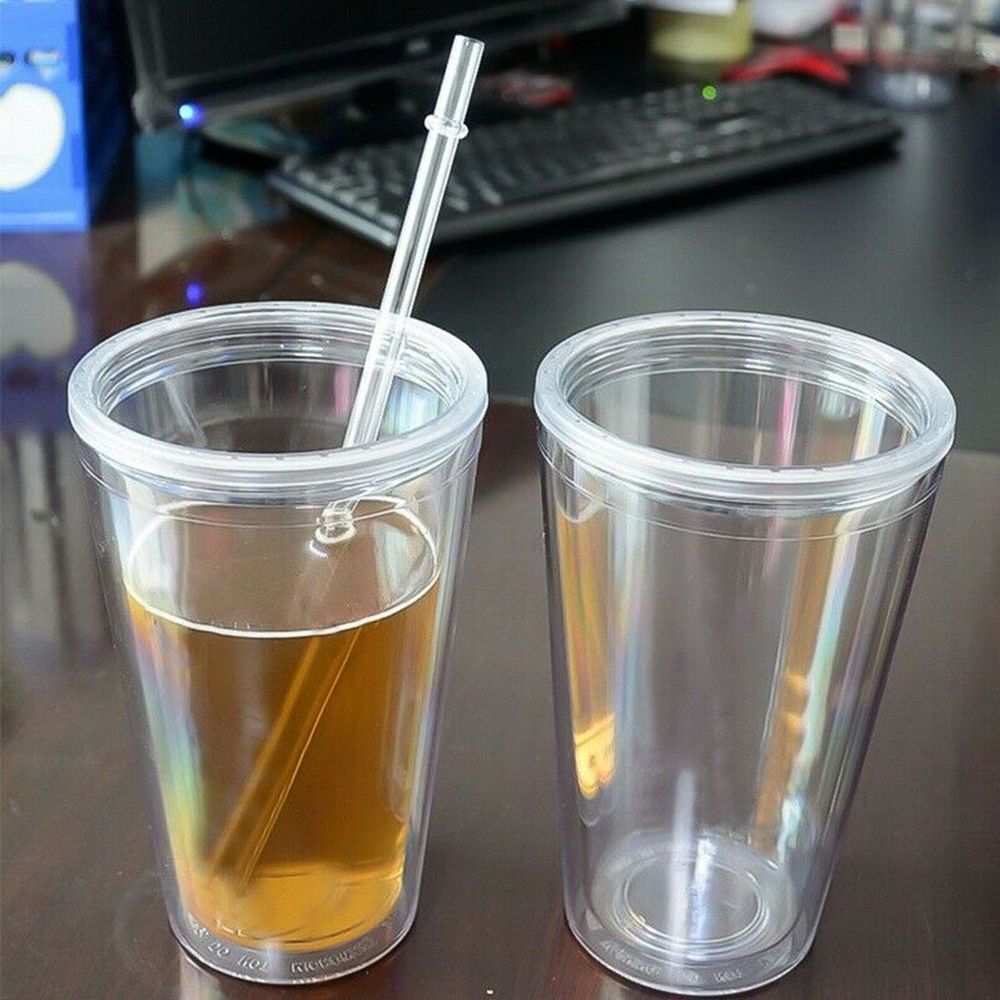 Plastic Outdoor Reusable Drink Tea Milk Mug Straw Cup Drinking Cup Water Bottle With Lid