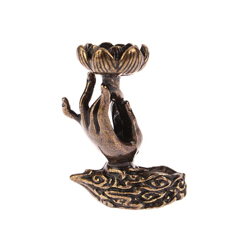 1Pc Vintage Buddha Hand Lotus Incense Burner Metal Backflow Incense Holder For Home Room Creative Tea Table Decor