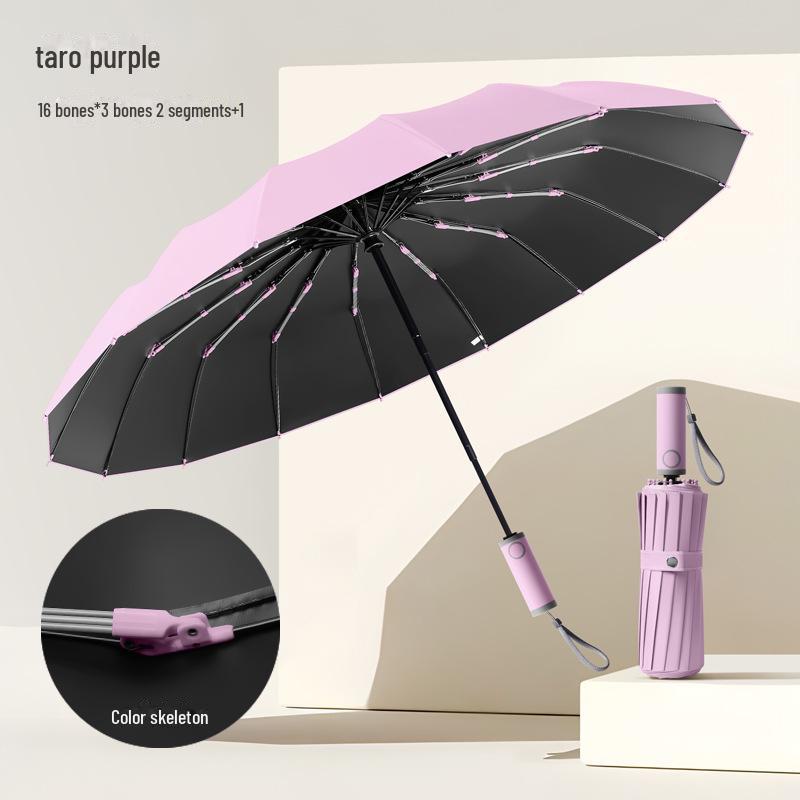 16-Rib Automatic Folding Morandi Color Umbrella with UV Protection