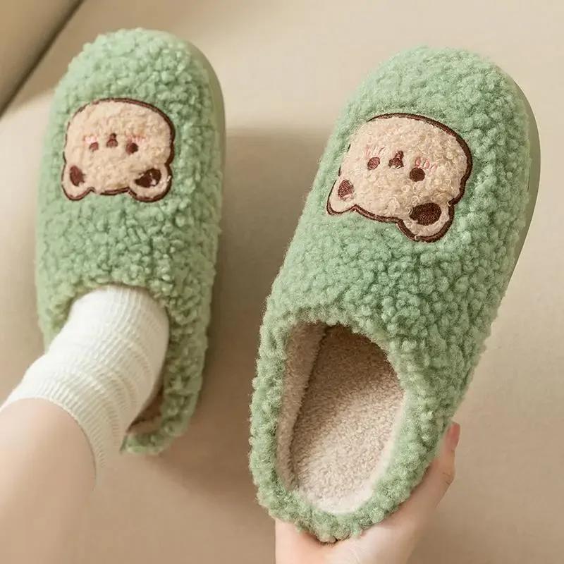 New Women Home Slippers Men Furry Indoor Bedroom Flats Warm Plush Couples Winter Floor Slides Non-slip Shoes Comfortable Autumn