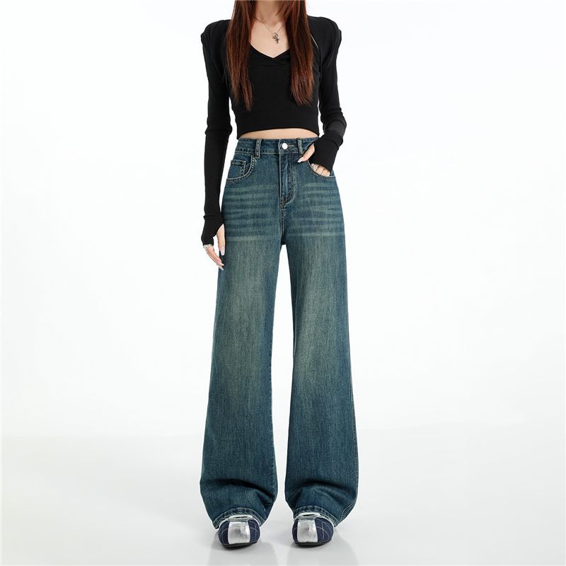 Tencel stretch straight-leg pants women's spring summer cool slim-fitting classic versatile narrow wide-leg jeans