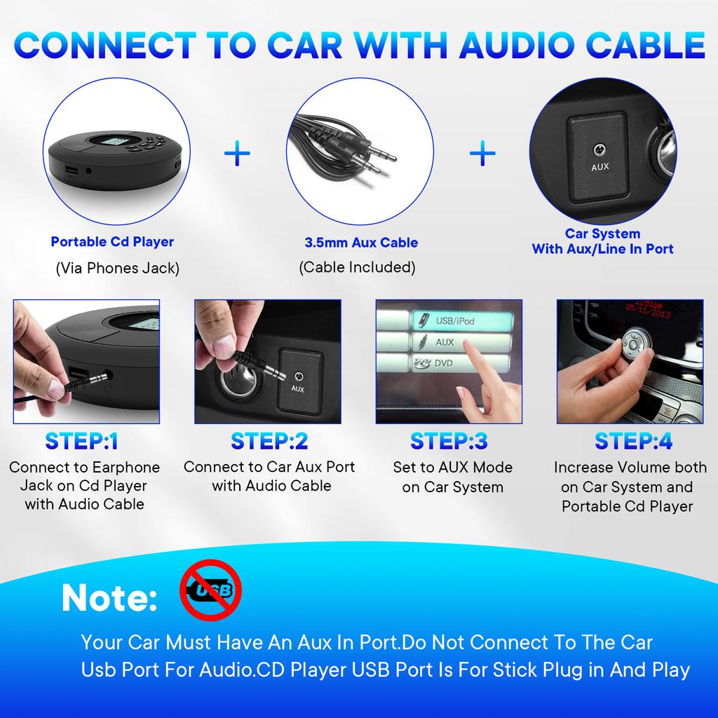 Portable Cd Player with Bluetooth Rechargeable Discman with Speakers Walkman Cd Player with USB Bluetooth Transmitting