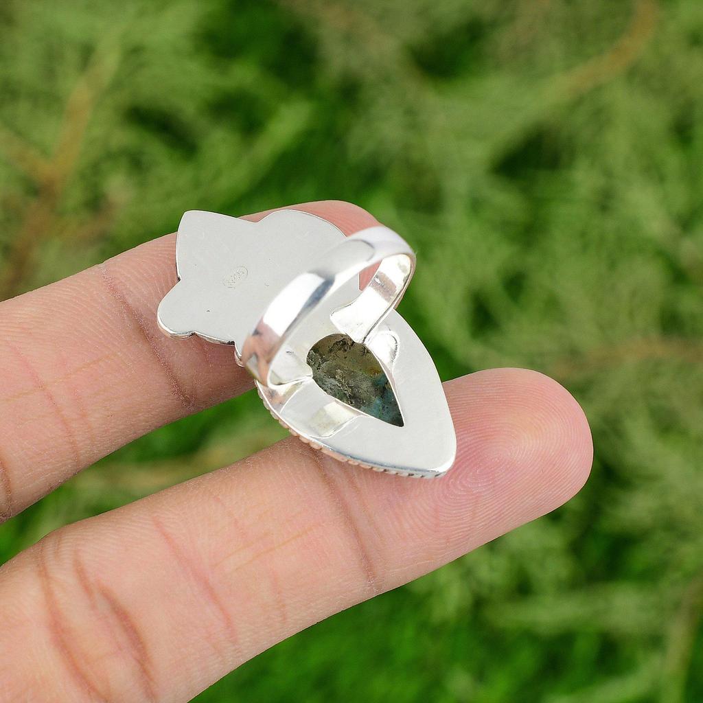 Shattuckite Gemstone Handmade Bezel Promise Wedding Ring Sterling Silver US 7.25
