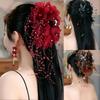 Cloth Hair Claw Feather Flower Pearls Hair Accessories Elegant Shark Clip  for Girl