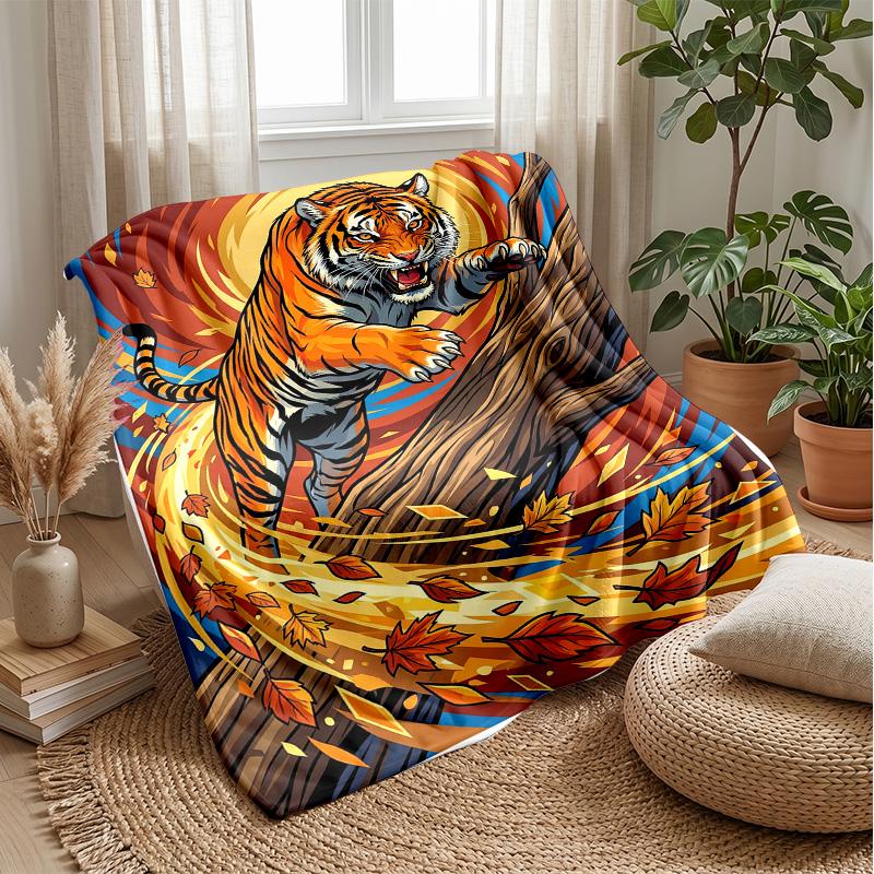 Tiger in Abstract Art Theme blanket Lightweight Warm Flannel Blanket Decorative Throw Blanket for Home Decoration