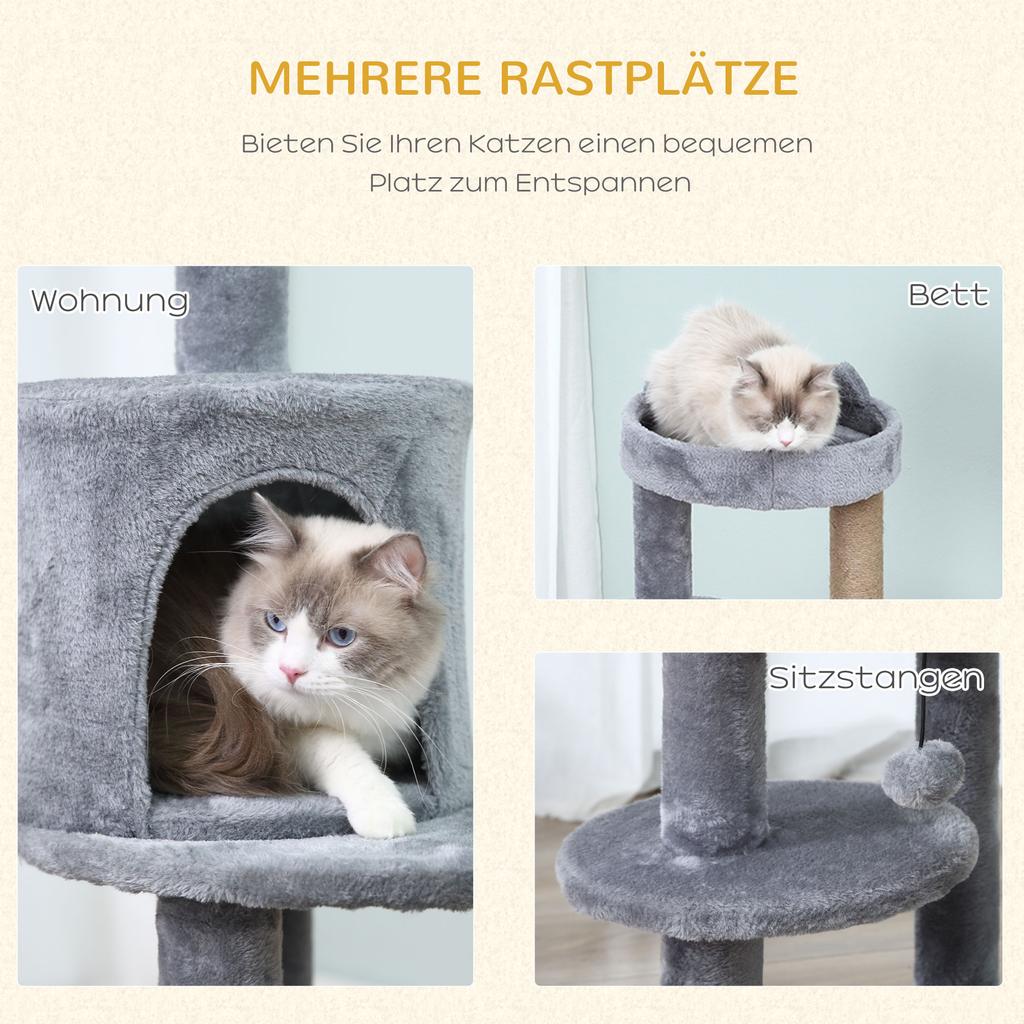 Cat Tree 104 cm Cat Tree with Cat Cave, Play Balls, Scratching Board Cat Scratching Tree with Sisal Scratching Posts, for Cats up to 4.5 kg, Grey