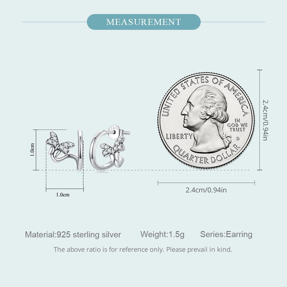 WOSTU 925 Sterling Silver Butterfly Stud Earrings for Women Fashion Geometric Stud Earrings Fine Jewelry Wedding Gift