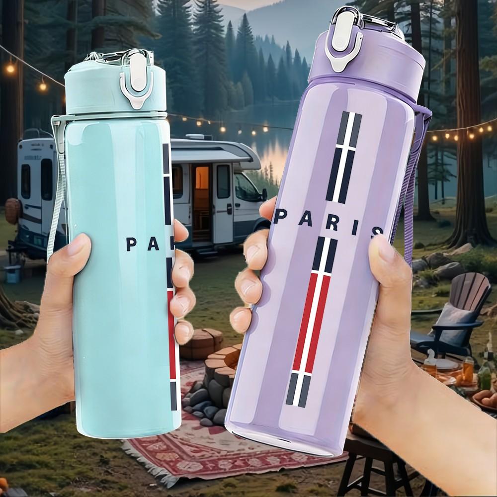 1PC Paris Cross Minimal Line Art Print 750ml Color Plastic Sports Water Bottle Leakproof Flip Straw Lid Suitable for Sports Office Home Use