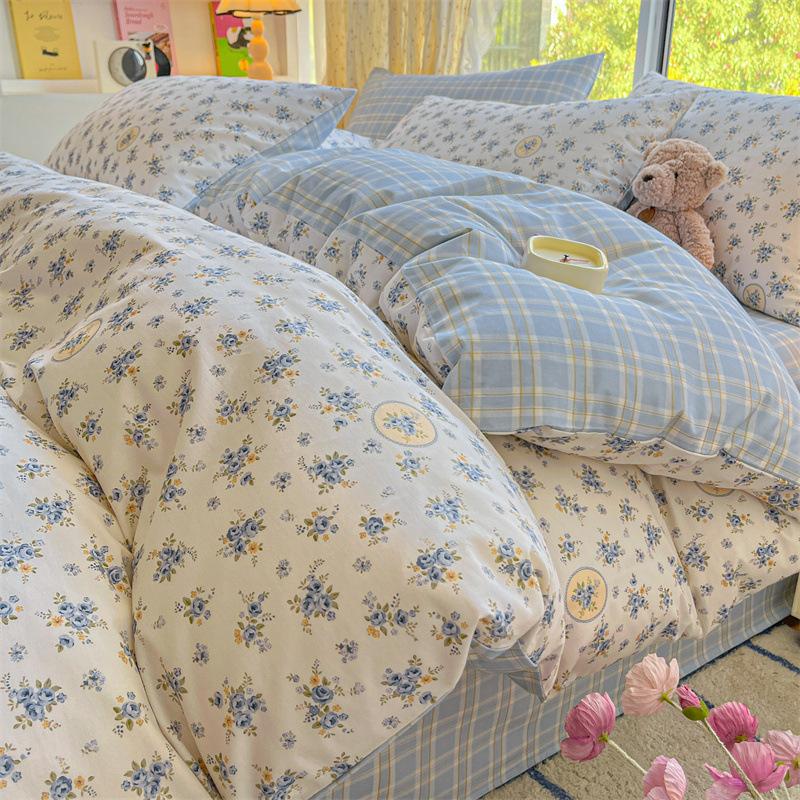 Комплект постельного белья из четырех предметов, пододеяльник из чистого хлопка с цветочным рисунком, простыня для спальни из трех предметов