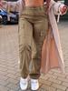 Европейские и американские ретро женские повседневные брюки прямого кроя с несколькими карманами - Коллекция весна/лето 8069