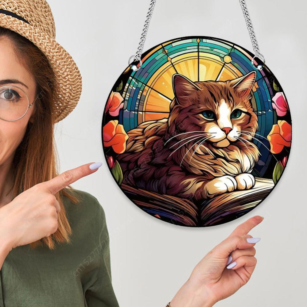 Панель для украшения дома «Ловец солнца» Водонепроницаемая акриловая оконная панель Подвесная книга-ловец солнца и кошка Витражное стекло «Древо жизни»