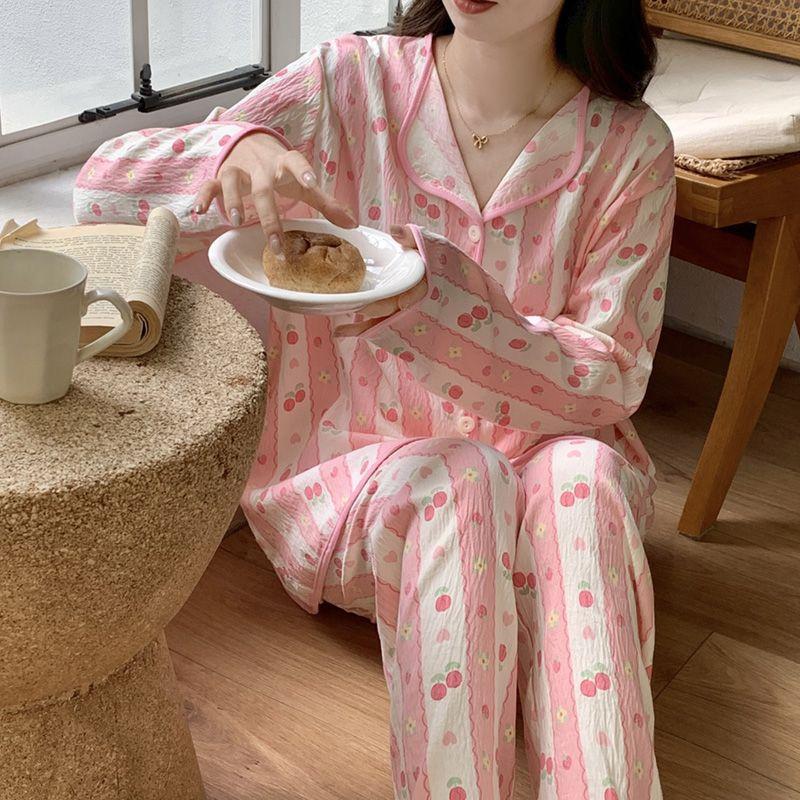 Весна и осень, новый женский пижамный домашний костюм для девочек, осенне-зимний хлопковый кардиган с облаками, милый домашний костюм с героями мультфильмов
