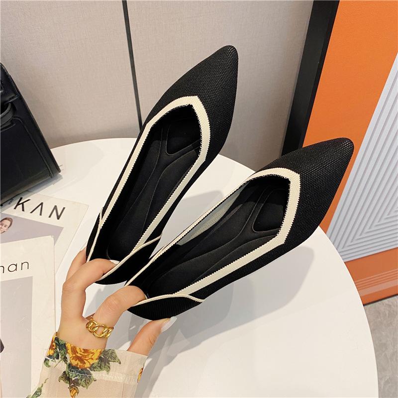 Новая женская обувь из летучего трикотажа, остроносая, дышащая, на плоской подошве, одинарная, вязаная, удобная, с мягкой подошвой, повседневная