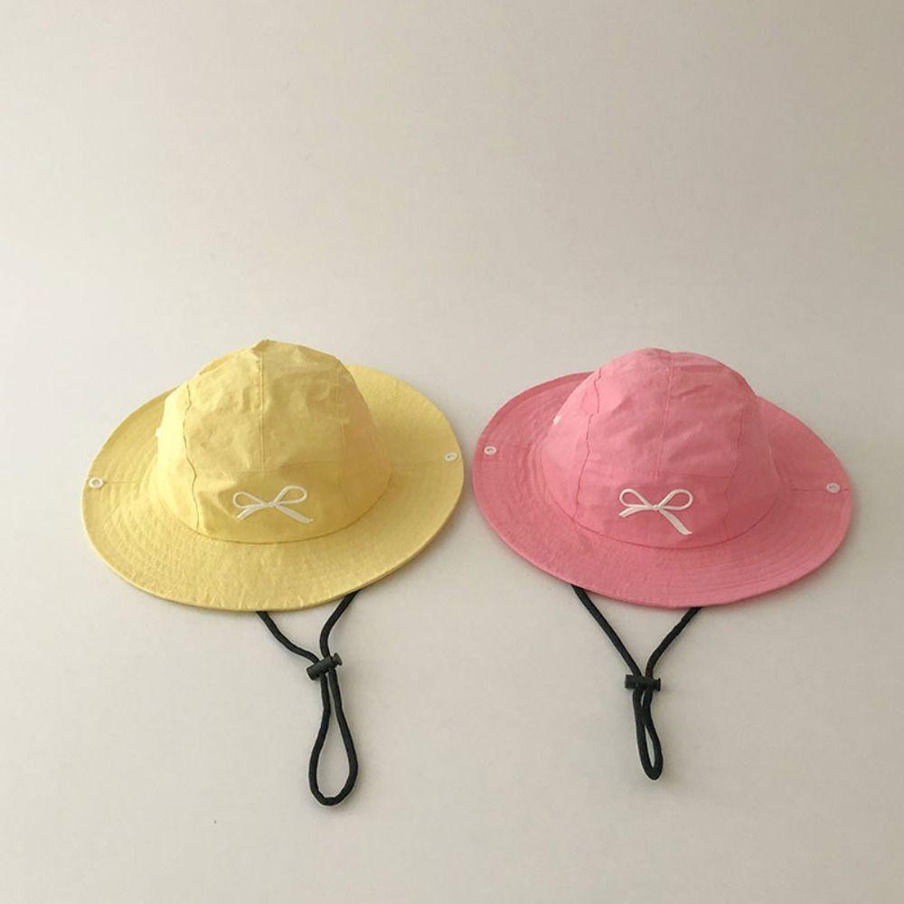 Bow Embroidery Summer Kid Sunhat Quick-dry Children's Fisherman Hat Candy Color Bucket Hat  Baby