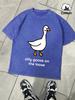 Sillu Goose On The Loose Print Snow Wash Man TShirt Summer Cotton Retro Tee Fashion Short Sleeve Unisex Loose ONeck Top