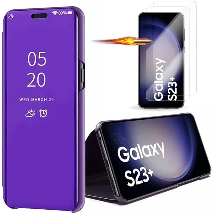 Coque de protection - Compatible Samsung - S23+ - Violet - 2 Verres Trempés - Design Miroir