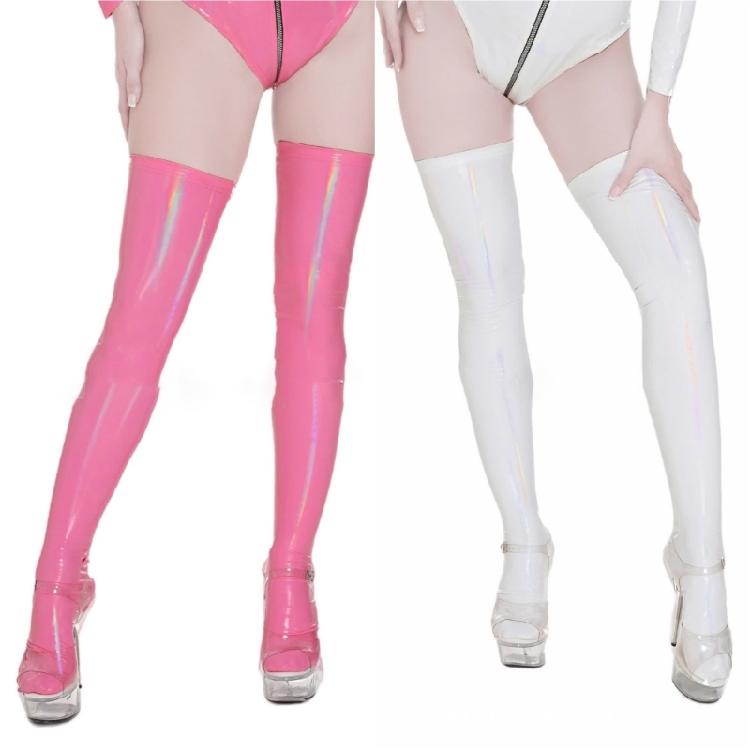 Shimmering Thigh High Stockings Faux Leather Stockings Pantyhose for Women Girls Oil Glossy Over The Knee Socks