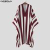 INCERUN Мужское платье с V-образным вырезом, рукавами «летучая мышь», полосатым принтом, нерегулярное, повседневное, свободного кроя, длинное