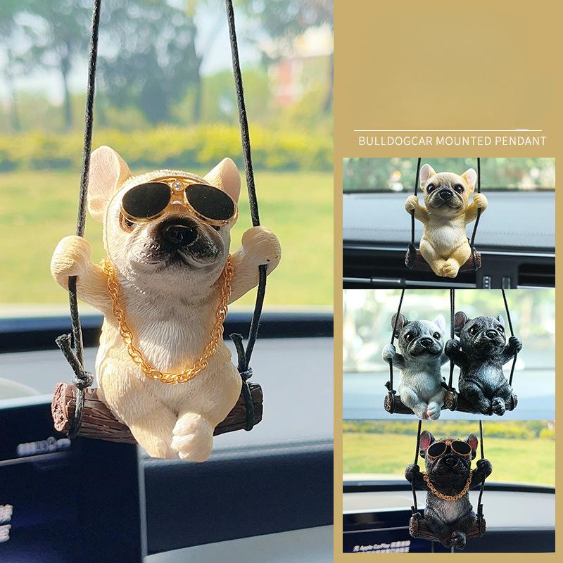Bulldog Car Pendant Rearview Mirror Cute Puppy Small Fresh DIY Jewelry Car Accessories Interior Creative Adorns Decoration Decor