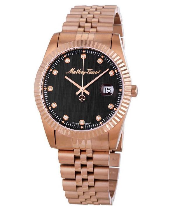 Mathey-Tissot Mathy III Кварцевые мужские часы из розового золота с PVD-кристаллами и черным циферблатом H810PRM