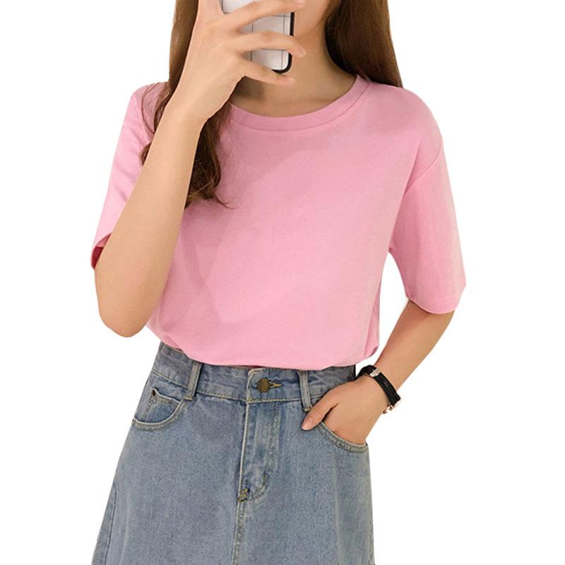 Женская однотонная футболка с коротким рукавом и круглым вырезом