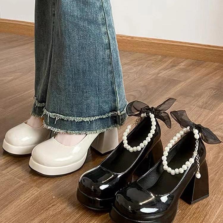 High Heels Women's 2025 Spring and Autumn New French Retro Mary Jane Shoes Small Leather Shoes Thick Heel Light Mouth Single Shoes