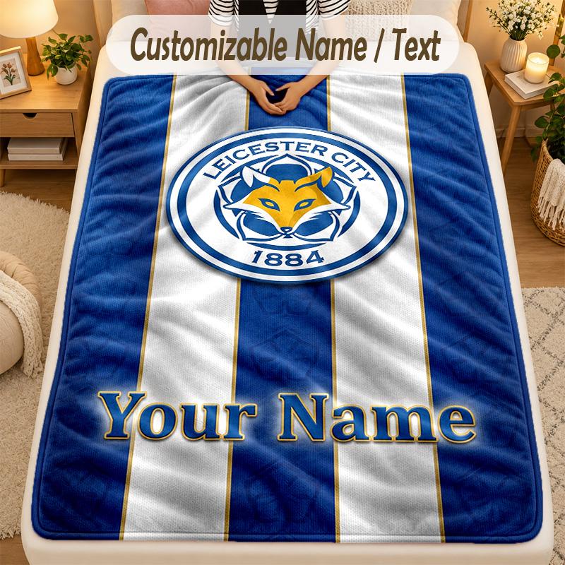 Flannel BlanketLeicester City Custom Name Text Personalized Soft Warm Throw Blanket Home Decor Gift