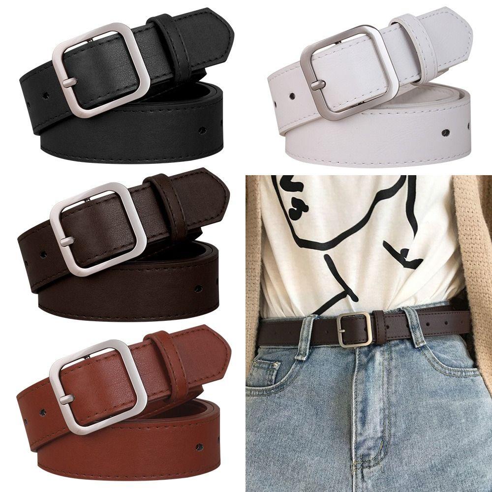 All-match Casual Vintage Square Buckle Waistband PU Leather Belt Pants Bands Ladies Dress Belts
