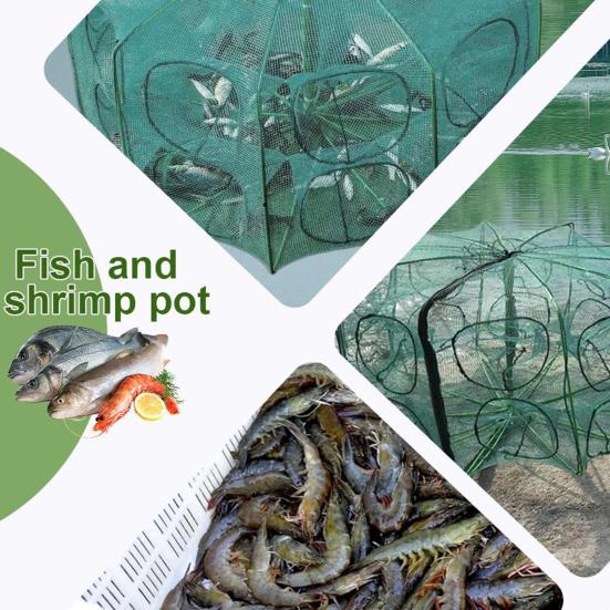 Foldable Fishing Trap Easy To Use Fishing Mesh Net with Steel Wire Portable Long-lasting Fishing Cage for Shrimp Crab Minnow
